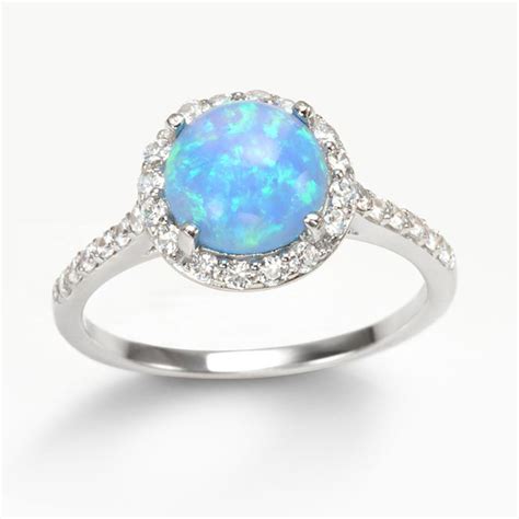 Halo Blue Fire Opal Ring Espere Jewelry