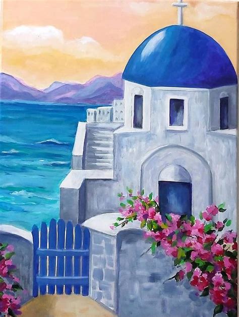 Landscape Art Print Featuring The Painting Memories Of Santorini By