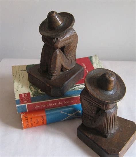 Vintage Mexican Man And Woman Siesta Time Carved Wood Bookends