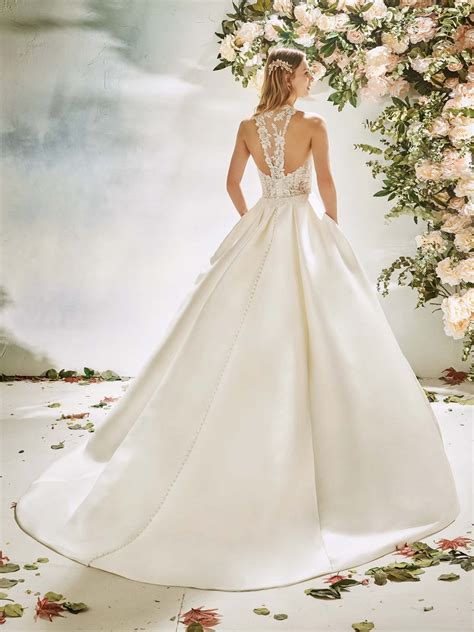 Princess Wedding Gown In Mikado And A High Illusion Neck Modes Bridal Nz