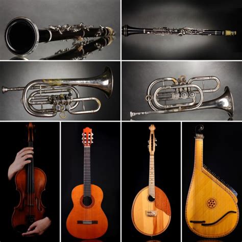 Descarga ahora la ilustración collage de instrumentos musicales. collage de instrumentos musicales — Fotos de Stock © belchonock #35689889