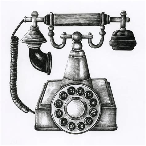 Hand Drawn Retro Line Telephone Isolated On Background Free Image By