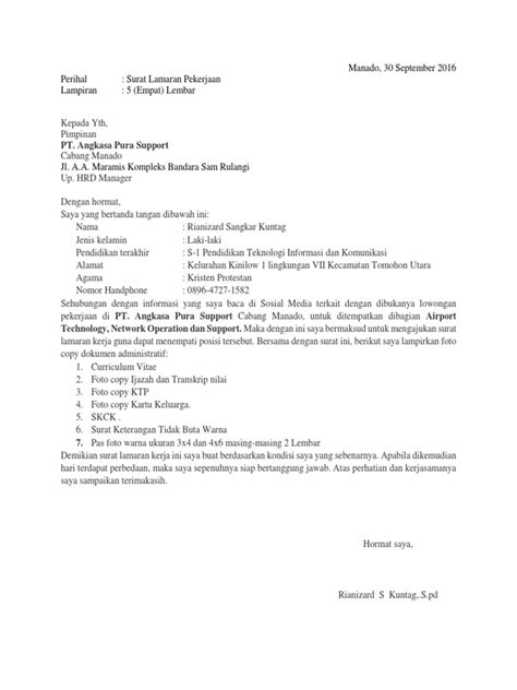 Berfikir positif, pantang menyerah, kerja keras dan berkomitmen menjalani pekerjaan di kawasan pt. Contoh Surat Lamaran Kerja Pt Angkasa Pura Support - Bagikan Contoh