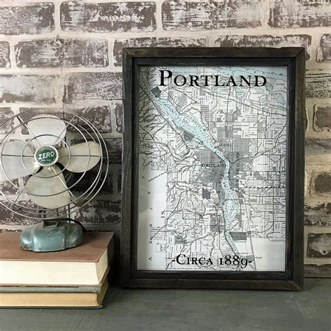 Vintage Portland Map Framed Reproduction 1889 Map Of Portland Oregon