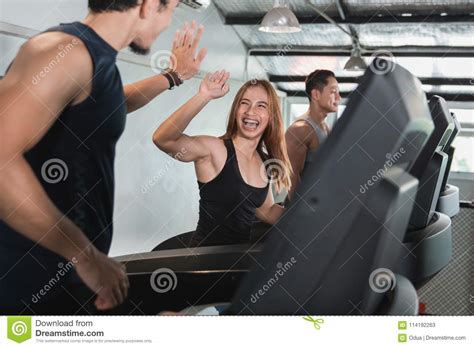 Asian Young Beautiful Woman Exercising On Treadmill Stock Image Image