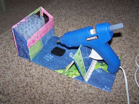 My Diy Hot Glue Gun Holder Made From Cardboard Scrapbook Paper 2 Doll Rod Pieces And A Small