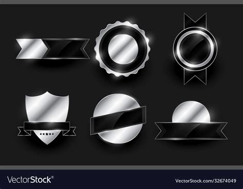 Set Shiny Silver Labels And Badges Design Vector Image