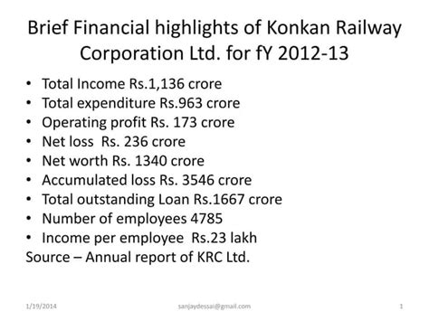 Financial Highlights Of Konkan Railway Corporation For Financial Year