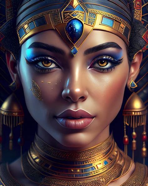 an egyptian woman with blue eyes and gold jewelry on her face looking into the distance