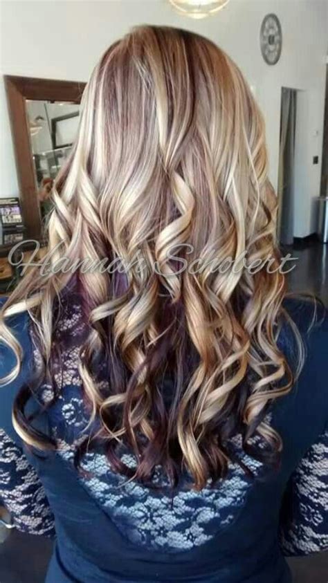 Honey blonde highlights brighten the face and look perfect with beachy waves or soft, loose curls. Blonde highlight with burgundy violet purple maroon ...