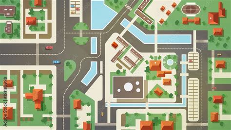 Top, aerial or bird s eye view or plan of modern city with commercial