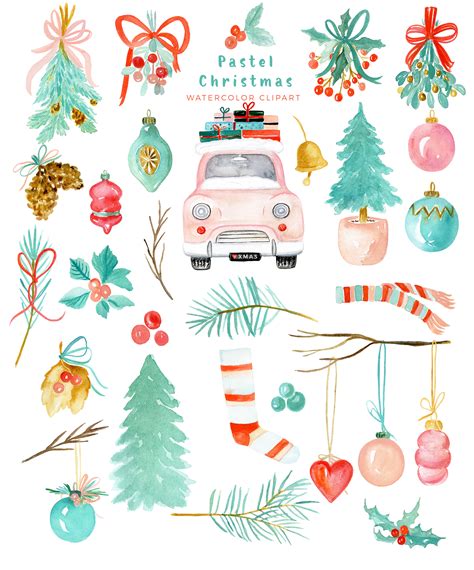 Pastel Christmas Watercolor Holiday Clipart By Labfcreations