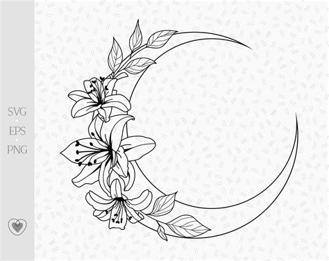 Floral Moon Svg Lily Flower Celestial Svg Crescent Moon Etsy Lily