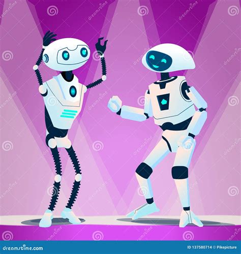 Two Robots Dancing At Disco Vector Isolated Illustration Stock Vector