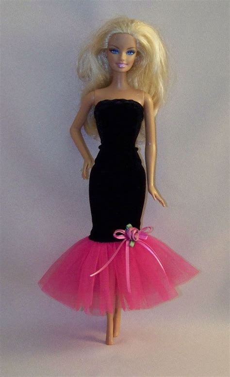 Handmade Barbie Clothes Black Velvet Gown With Pink Tulle Etsy