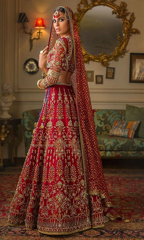 Top indian designer bridal wedding lehengas gowns 2019. Zardozi and beads embroidered Deep Red Wedding Lehenga ...