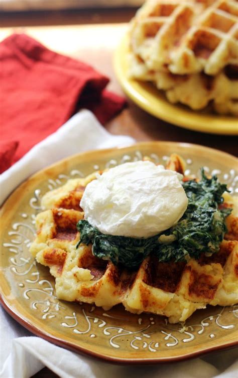 Slowly slide eggs into water while immersing cup slightly in water. Potato Waffle Eggs Florentine | Joanne Eats Well With ...