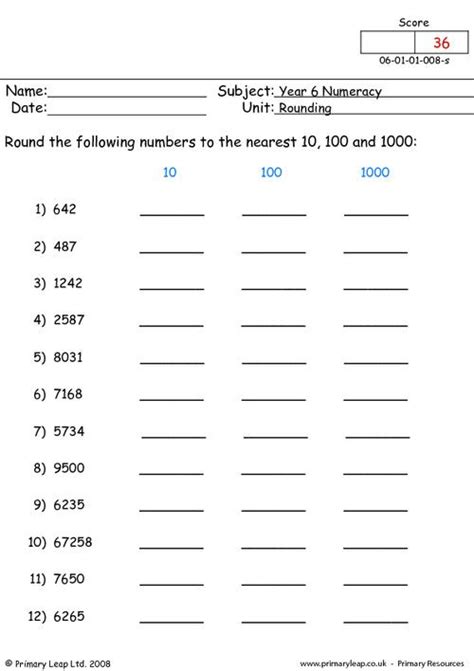 Numeracy Rounding To 10 100 And 1000 Worksheet Uk