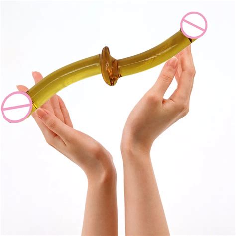 Golden Color Mm Long Double Dildo Glass Realistic Big Dick Fake
