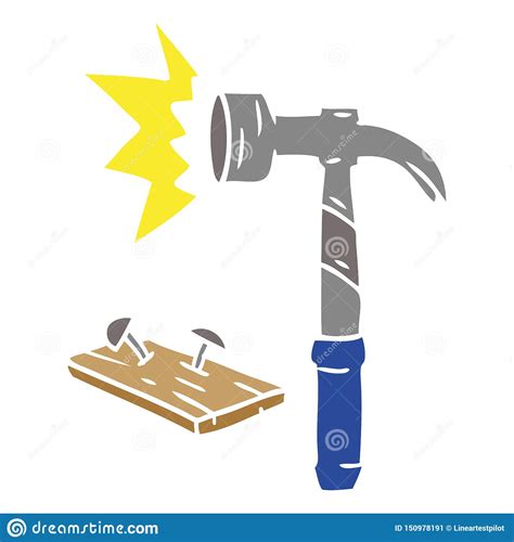 A Creative Cartoon Doodle Of A Hammer And Nails Stock Vector