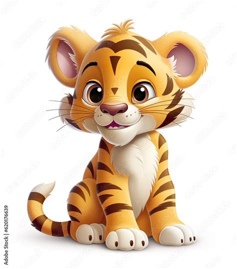 Cute Little Baby Tiger Cub Cartoon Character Drawing Generative Ai