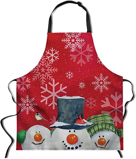 Dreaweet Merry Christmas Snowman Women Aprons Santa Claus Printing Holiday New Year Aprons Red