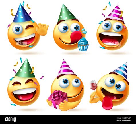 Conjunto De Vectores De Cumpleaños De Smileys Emojis Sonriente En
