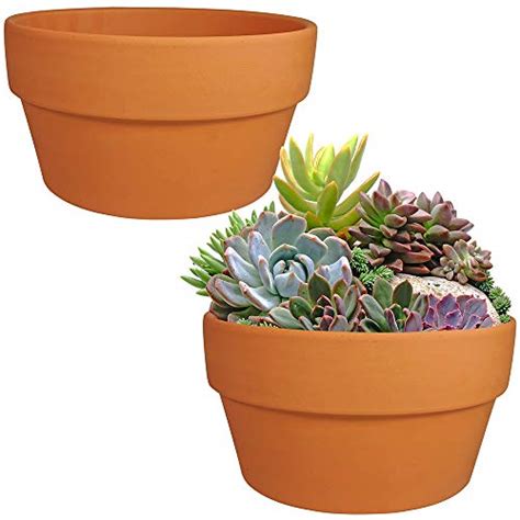 Winlyn 2 Pack 8 Inch Large Terracotta Pots Clay Flower Pots Shallow
