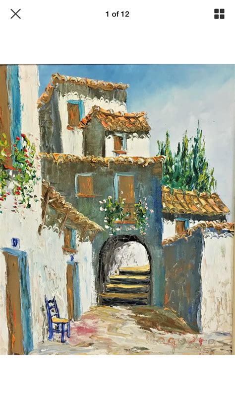 Pin By Eseren On Original Oil Painting Of White Meddeteranian Village