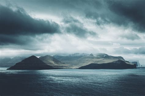 Wallpaper Mountains Clouds Mist River Faroe Islands Rain Storm