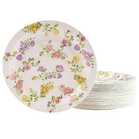Details About 80 Pack Disposable Floral Paper Plates Weddings Party