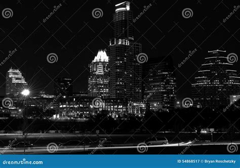 Austin Texas Dark Night Cityscape Monochrome Imagem De Stock Imagem