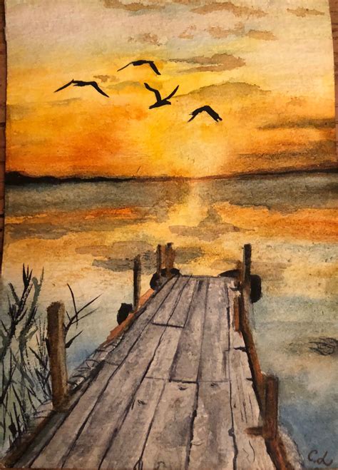 Sunsrise Watercolor Sunset Landscape Paintings Acrylic Watercolor