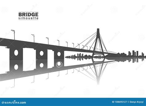 Vector Illustration Silhouette Of Bridge With City Stock Vector