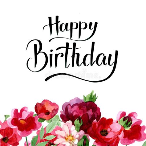 Happy Birthday Card In Watercolor With Flowers Stock Illustration