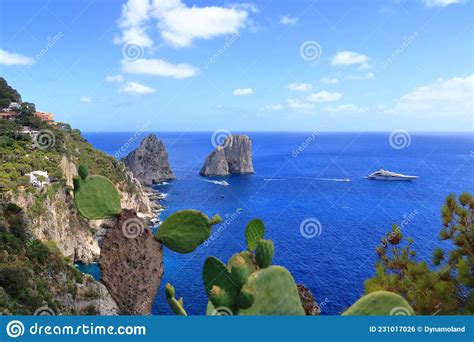 Panoramic View Of The Capri Coastline With Faraglioni Rocks Capri