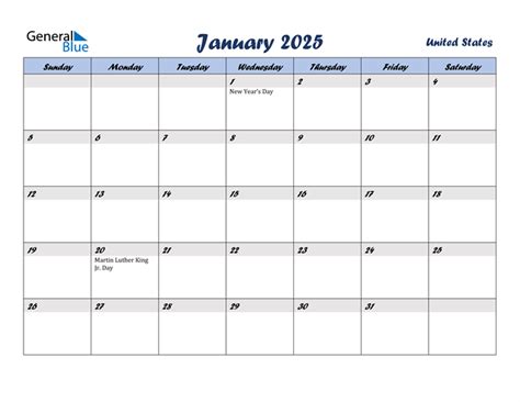 January 2025 Calendar With United States Holidays