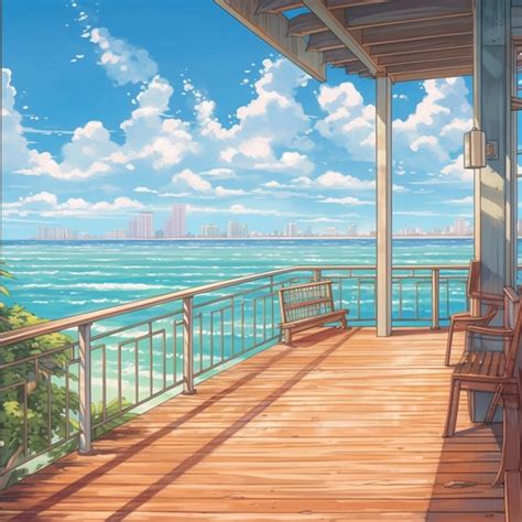 Premium Ai Image Anime Scenery Of A Balcony With A View Of The Ocean