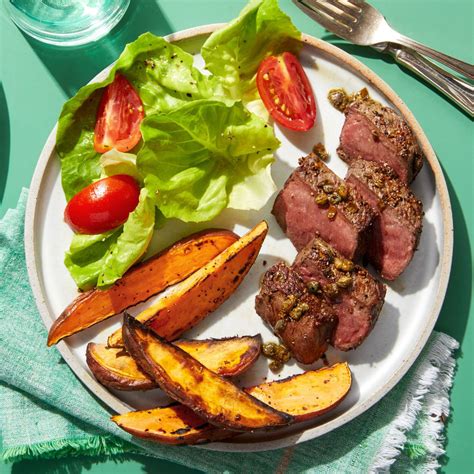 Seared Steaks With Sweet Potato Fries And Salad Seared Steak Sweet Potato Fries Sweet Potato