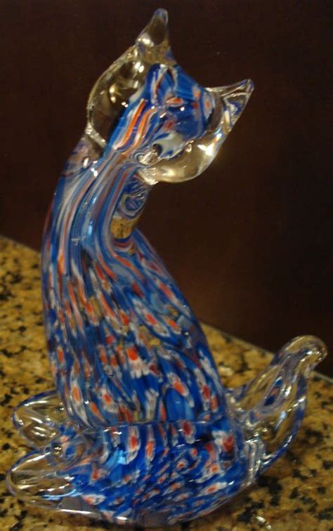 Hand Blown Art Glass Cat Figurine Multi Colored Millefiori 3 High New Collectibles Gingfood