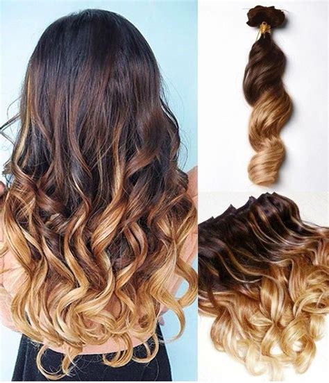Brown To Blonde Dip Dye Ombre Indian Remy Clip In Hair Extensions