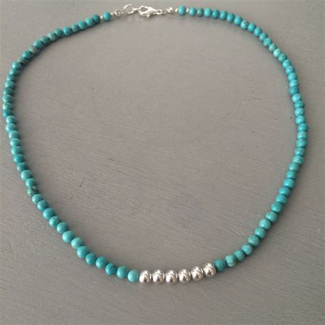 Turquoise Choker Necklace Sterling Silver Or K Gold Fill Real Tiny