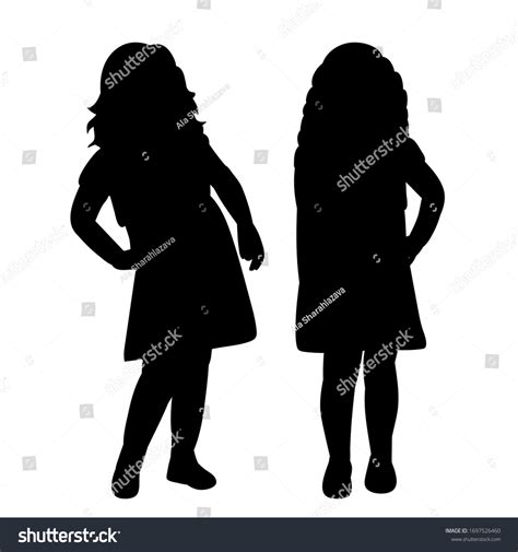 White Background Black Silhouette Little Girl Vetor Stock Livre De