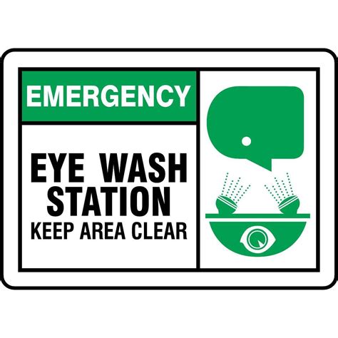 Visual cues will help eliminate confusion and foster fast resolution in the case of emergency. "Emergency Eye Wash Station..." Graphic Alert Sign — Gempler's