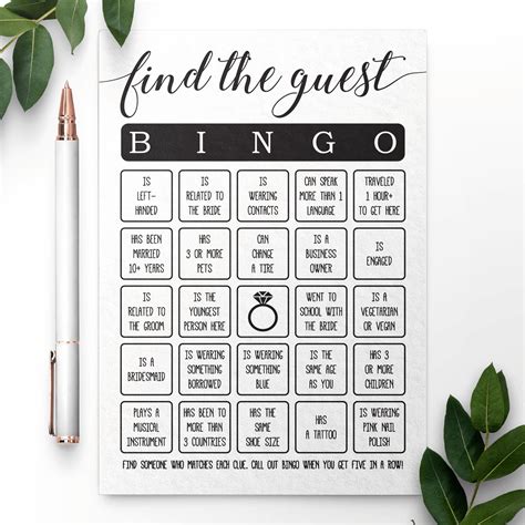 Find The Guest Bingo Find The Guest Bingo Bridal Shower Game Etsy