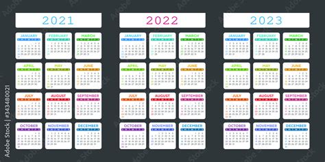 Pocket Calendar 2021 2022 And 2023 Week Starts On Sunday Main