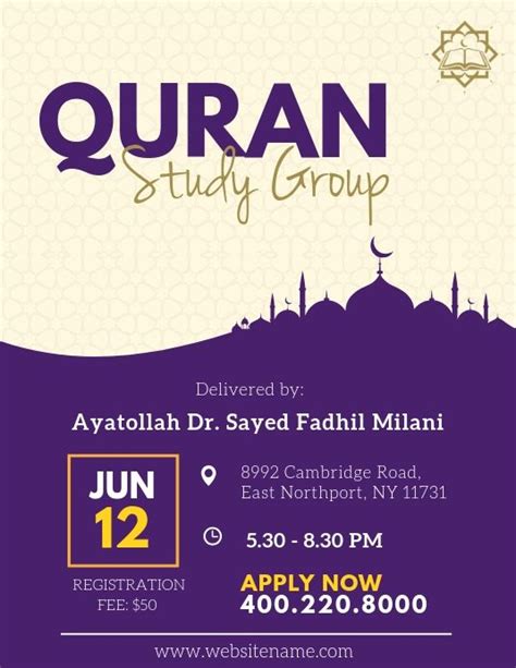 Purple Quran Study Flyer Poster Template Design Creative Poster