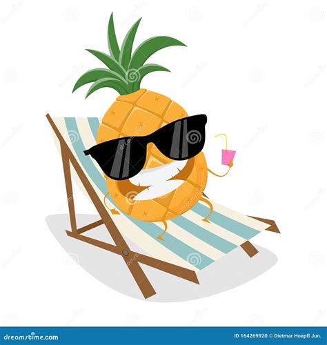 Funny Cartoon Pineapple Relaxing On Sunbed Stock Vector Illustration