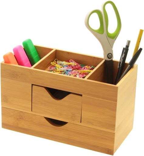 Desk Organiser Tidy Stationery Box Made Of Natural Bamboo Wood