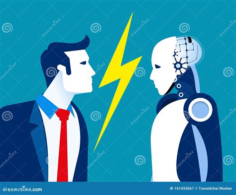 Robot Vs Human Humanity And Technology Concept Business Vector